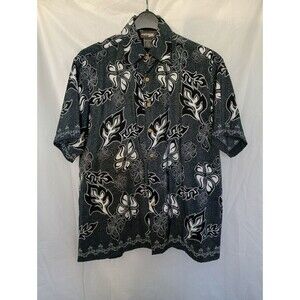 Extreme Gear Men's Button Up Shirt Hawaiian Black White Floral Short Sleeve Sz-M